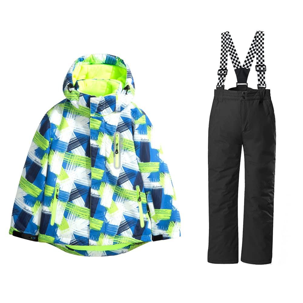 WOWULOVELY Snowboarding Apparel Set for Skiing and Sizes Jacket and Pants Waterproof and Warm for Snow Play Top and Bottom Size Kids' Boys,