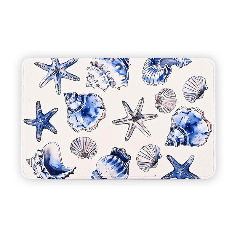 Starfish Shell Design Bath Mat Soft Faux Cashmere Absorbent Floor Mat Non Slip Bathroom Mat Home Entrance Mat