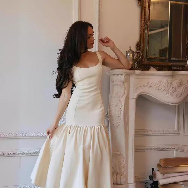Summer Women Ruffles Suspenders Dress Slim Solid Square Collar Sleeveless Vestidos 2026 Spring Fashion Female Party Robes