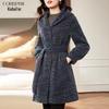 Women's Hooded Wool Blend Waist-Cinching Coat