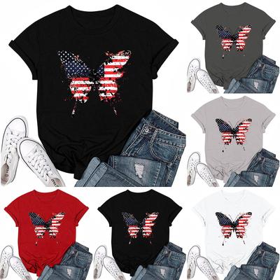 Damska Codzienna Okrągły Dekolt T-shirt z Nadrukiem na Dzień Niepodległości Krótki Rękaw Top z Literami