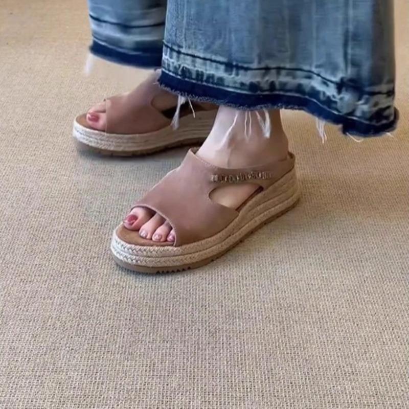 

Мода 2025 Бренд Женская обувь Открытый носок Женские шлепанцы Модная металлическая отделка Повседневные Летние Удобные Бестселлер Шлепанцы на танкетке 39 абрикосовый