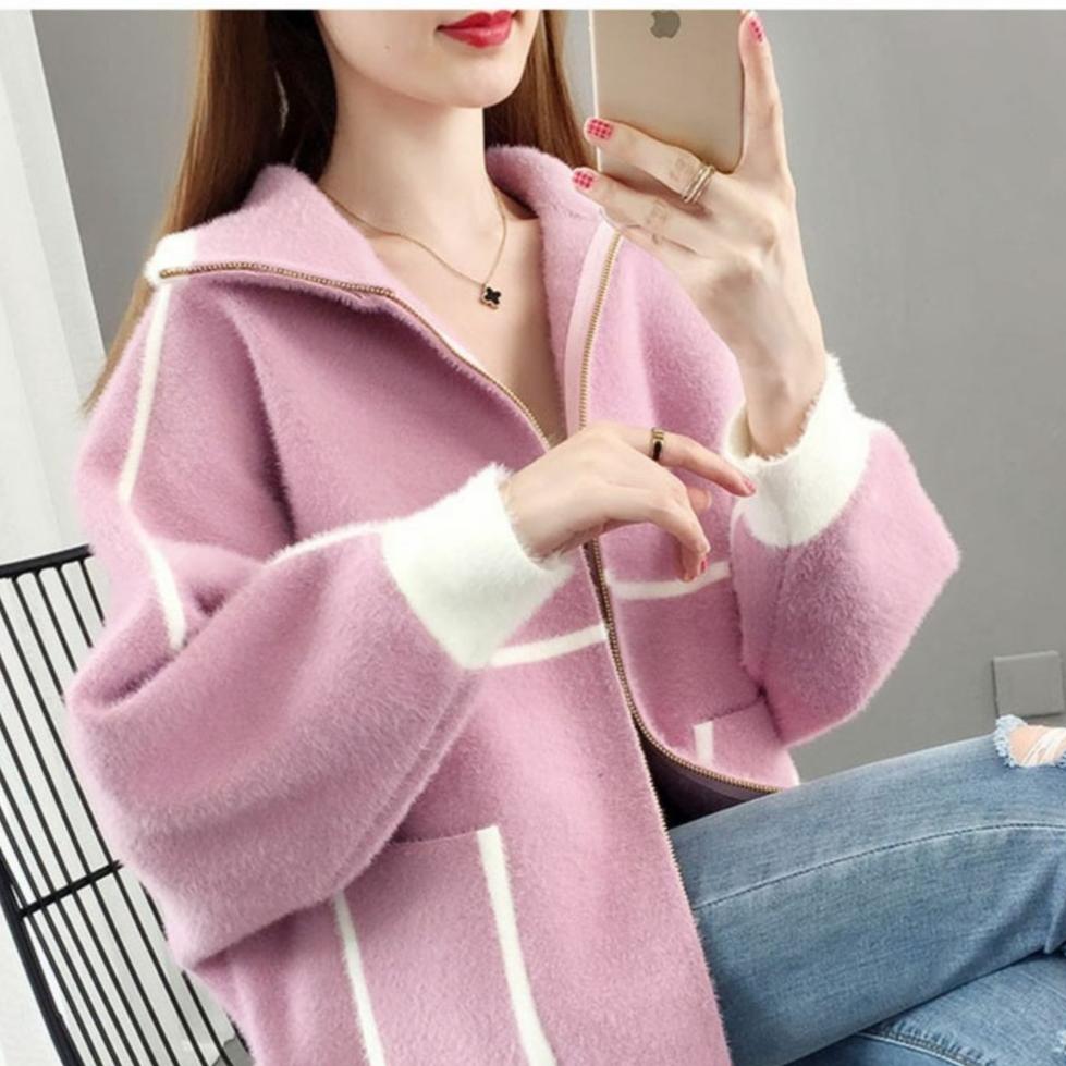 Women's Knitted Cardigan Coat and Faux Mink Cashmere