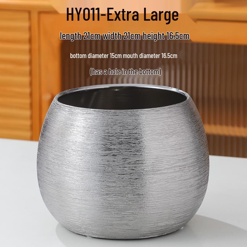 European Style Gold-Plated Ceramic Succulent Pot - Round Brushed Vase for Living Room Decor