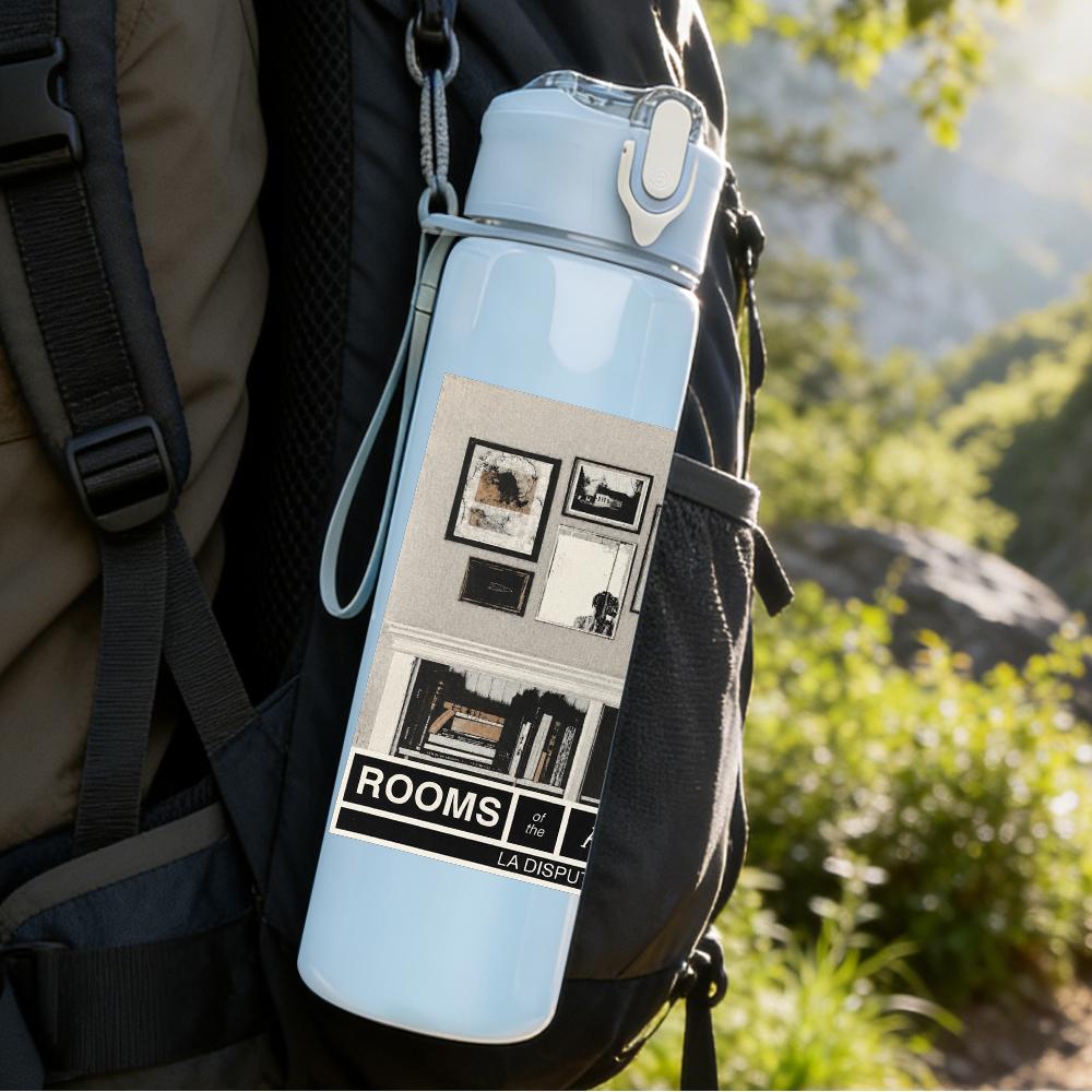 1PC Vintage Room Furniture Rectangular Print 750ml Colorful Plastic Sports Water Bottle Leakproof Pop Up Lid with Straw for Outdoor Work Home Use