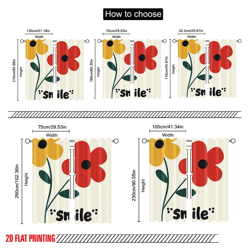 2 Stück 2D Flachdruck Fenstergardinen Blumengrafik mit Lächeln Polyester Ohne Strom Familienfeier Perfekt für Zuhause &