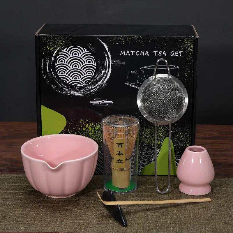 Traditional Matcha Tea Set Ceramic Bowl Chasen Whisk Scoop Handmade Japanese Style Tea Ceremony Tools Complete Kit
