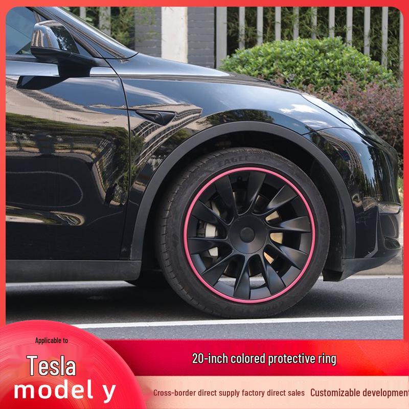 Protetor de Cubo de Roda 20" para Tesla Model Y: Capa de Pneu Bicolor de Cobertura Total para Modelos 2019-2024.
