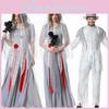 Ymkq Halloween Cos Vampir Karneval Nacht Kostüm Erwachsener Unisex Weiß Geist Braut und Bräutigam Cosplay Bekleidung