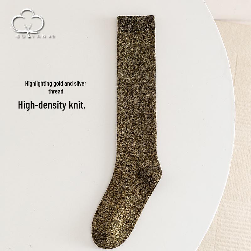 

Women s Sparkling Gold & Silver Slouch Socks - Versatile Trendy Calf-Length Design One Size