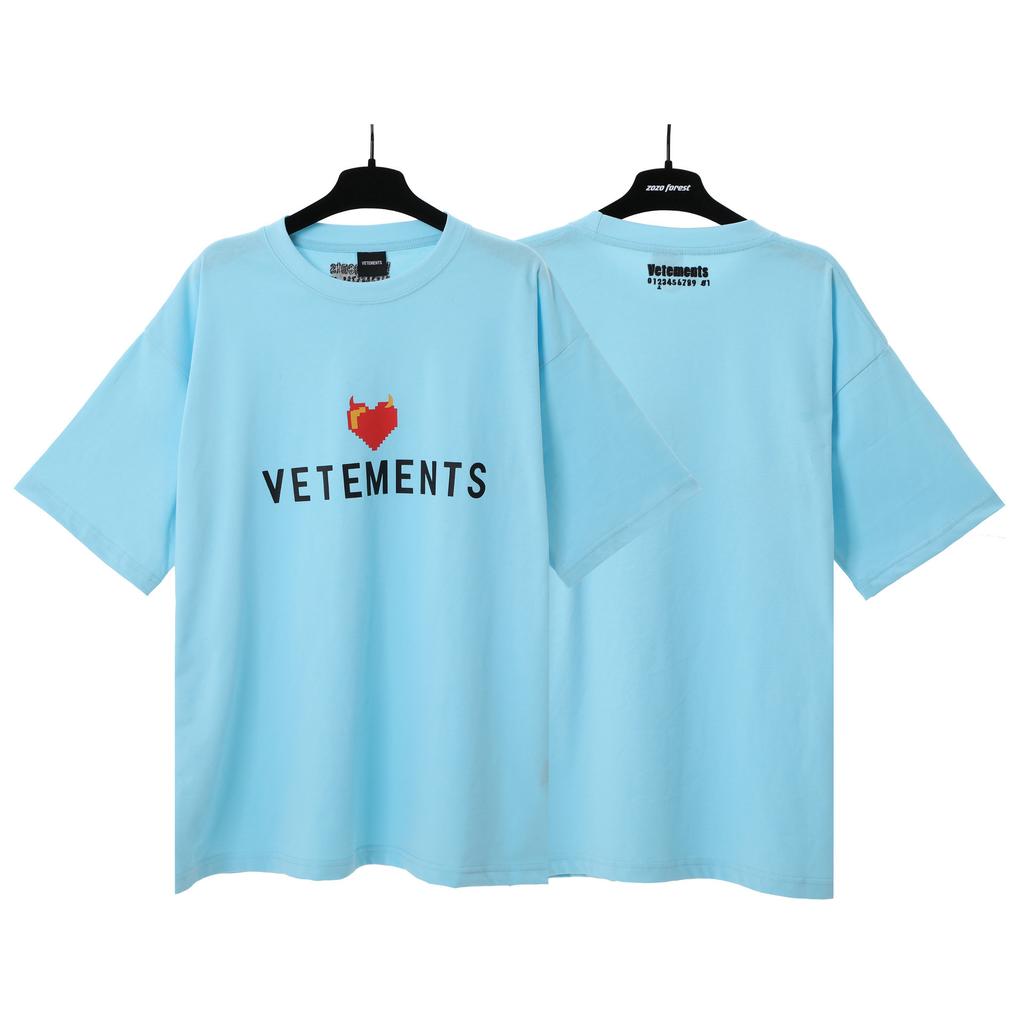 T-shirt in cotone puro a doppia filatura, lavata e invecchiata, con stampa di lettere Vetements, versione alta transfrontaliera, per uomo e donna