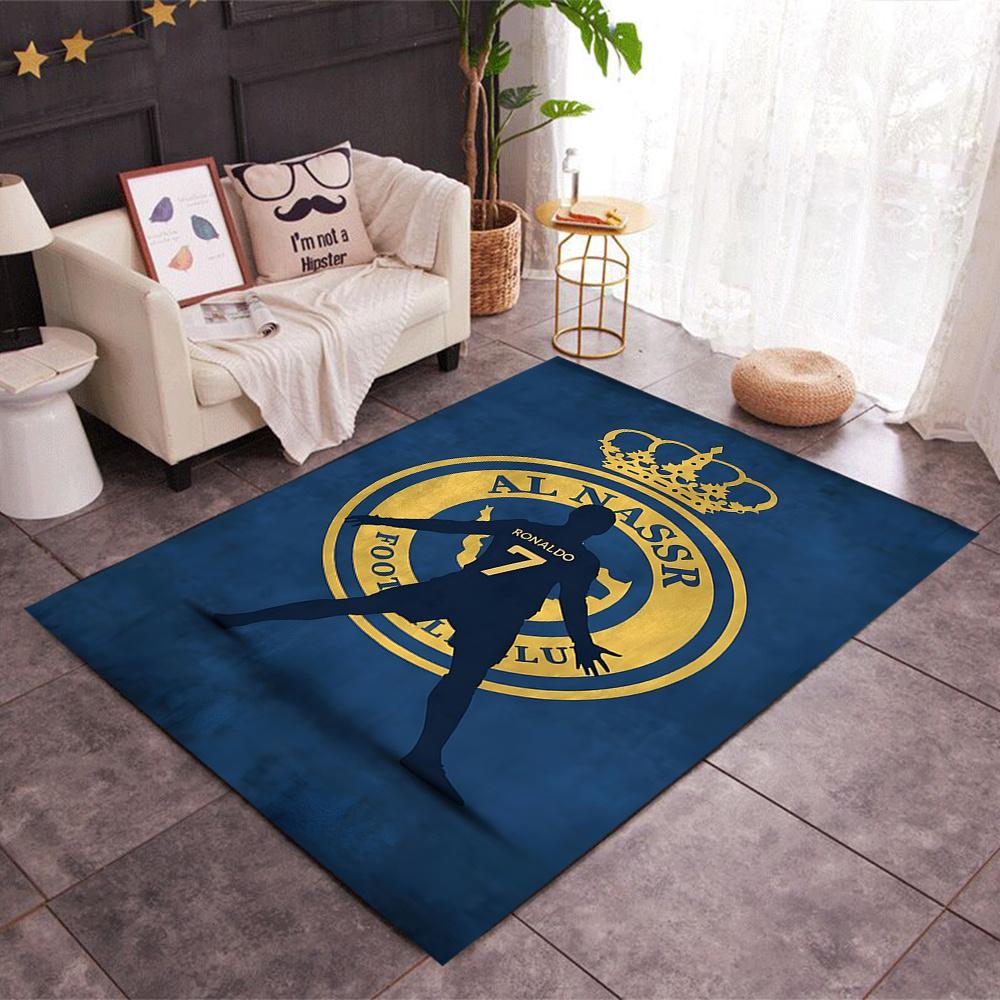 Ronaldo Silhouette Al Nassr Logo Themed Antislip Durable Polyester Home Decorative Large Size Logo Design Durable Floor Mat For Living Room Restaurant
