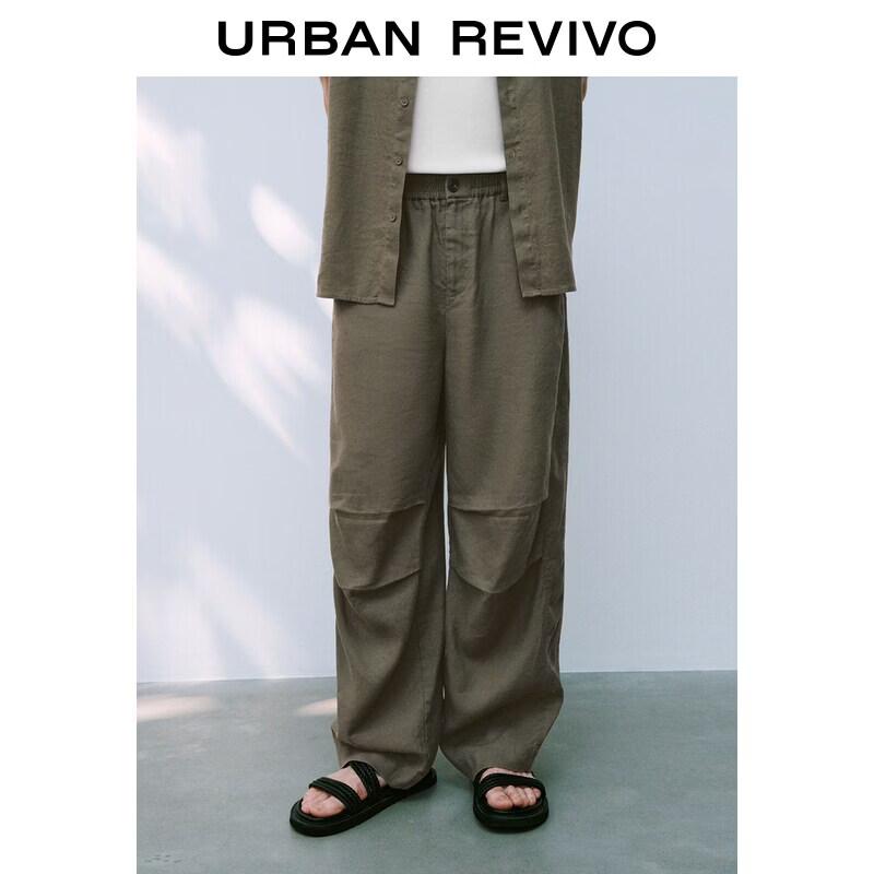 Men s Linen Blend Pleated Cargo Wide-Leg Pants 32