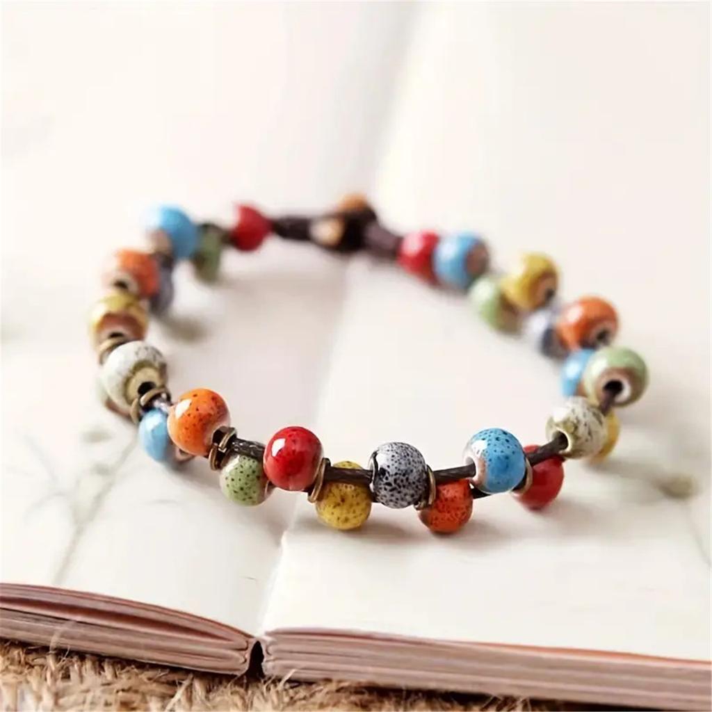 Handmade Ceramic Colorful Bracelet Bohemian Style Handchain Handwoven Wristchain Fashion Accessory for Art Enthusiasts