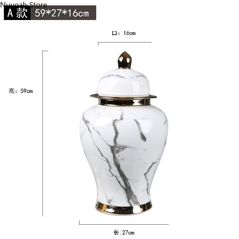 Chinese Style Light Luxury Imitation Marble Ceramic Storage Jar Vase Decoration Living Room Desktop Decoration Home Decoration