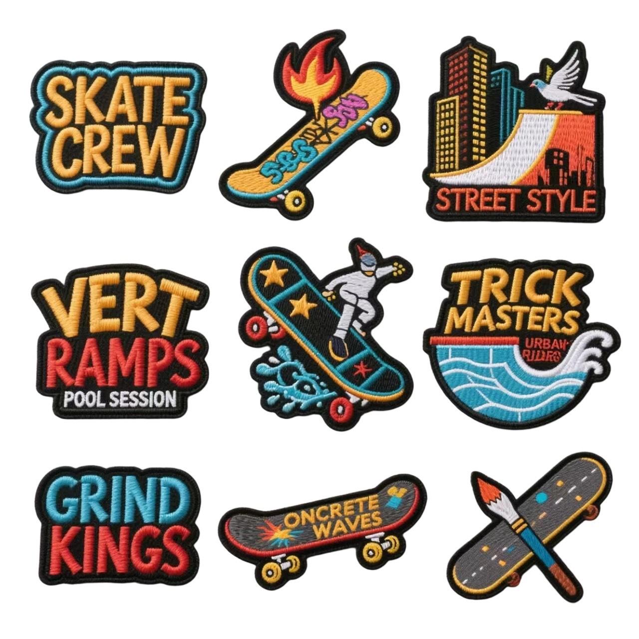 

Ramp Skateboard Embroidery Cloth Sticker Clothes Skateboard Decoration Skills Master Computer Embroidery Label Brush Skateboard Patch Sticker 9 pieces in a set