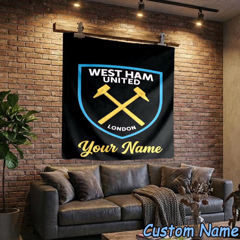 Custom Name West Ham Football Crest Hanging Tapestry Background Tapestry for Bedroom Living Room Dorm,Home Party Wall Decoration,Fan Gifts