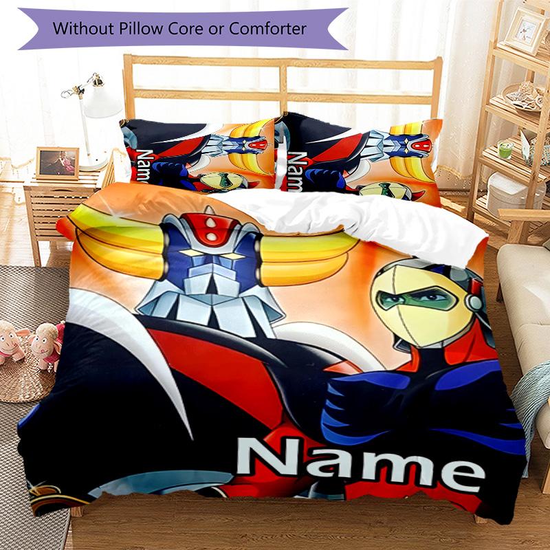 3pcs UFO Robot Grendizer2 Cover Set - Personalized Name, HD Printed Bedding with 1 Cover and 2 Pillowcases - Perfect for Home Decor, Easy Care