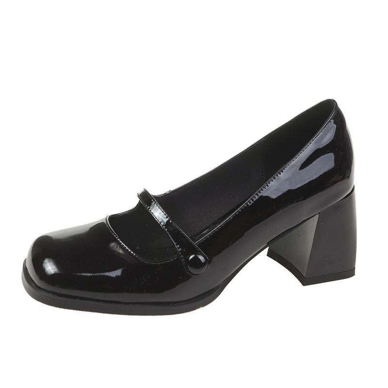 2025 summer new small leather shoes Hepburn style high heels Mary Jane shoes square head French Japanese jk thick heel single shoes