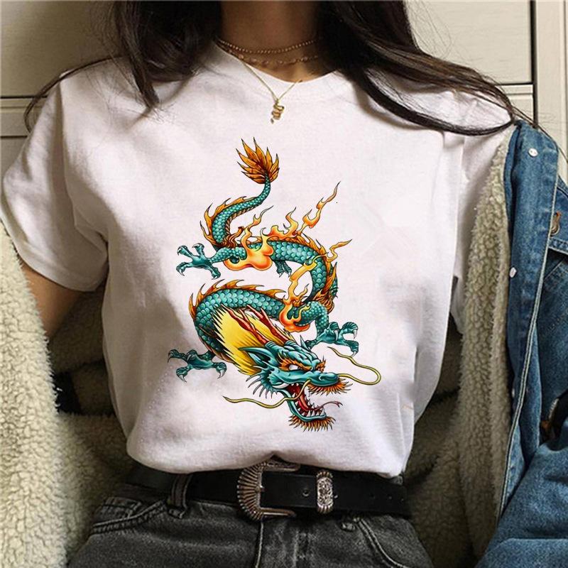 Harajuku Chinese Dragon Print Popular Fashion Trend Largesized Thin Unisexs and Womens Same Shortsleeved Tshirt Graphic