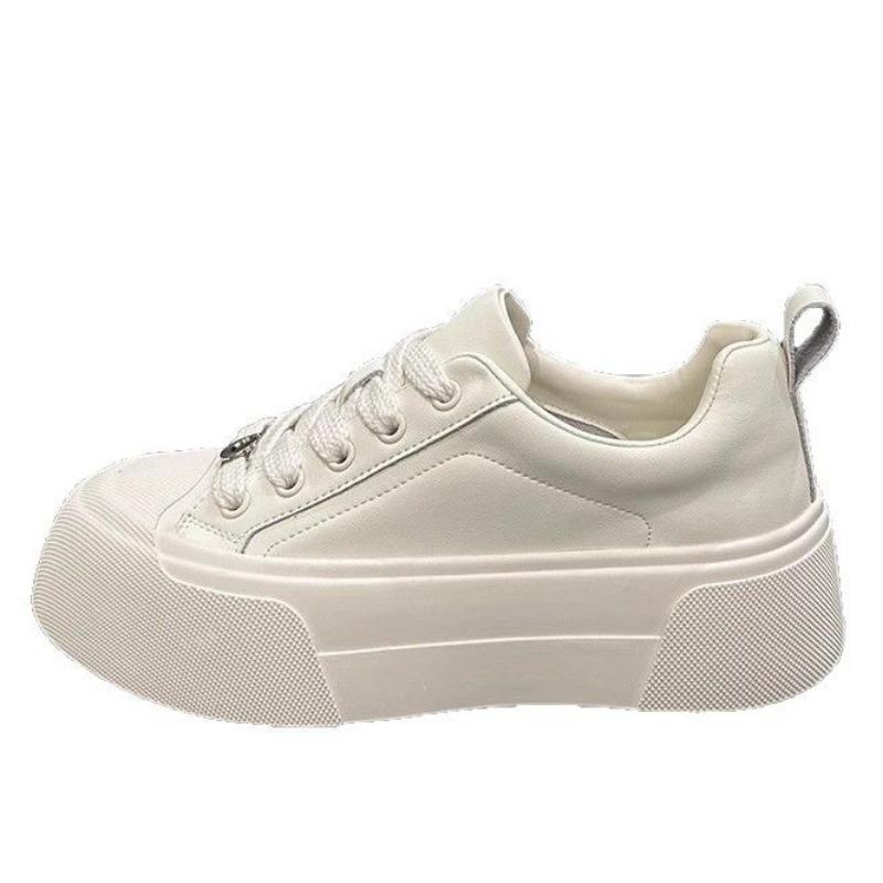 Campus Style Spring New Versatile Thick-soled Trendy Casual Women's Shoes Fashion Shallow Mouth Lace-up White Shoes Trendy