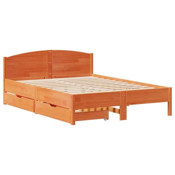 VidaXL Bed Frames and Headboard Wax Brown 135x190 Cm Pine Wood, Bedroom Furniture, Bed Base, Wooden Bed, 3301838