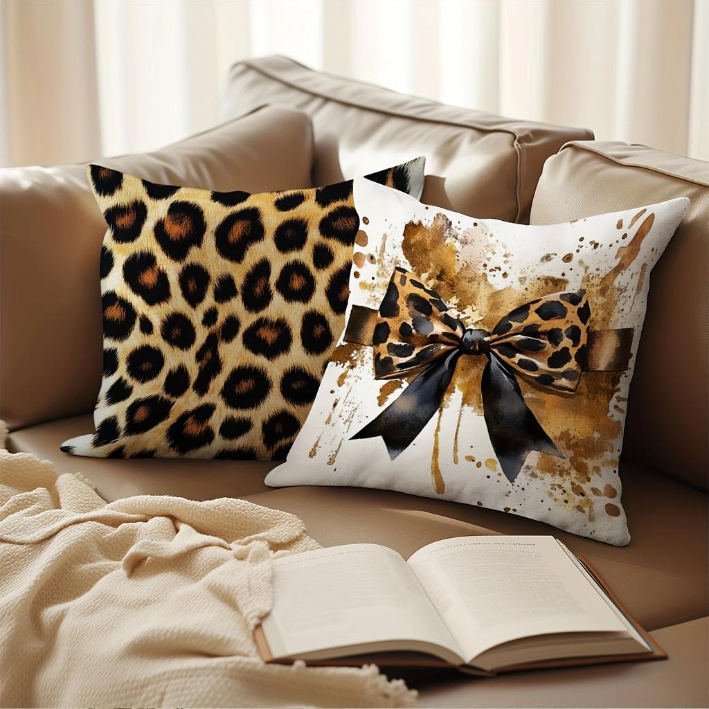 Leopard print bow decorative pillowcase pillowcase ultra-soft polyester material living room sofa back car pillowcase decoration
