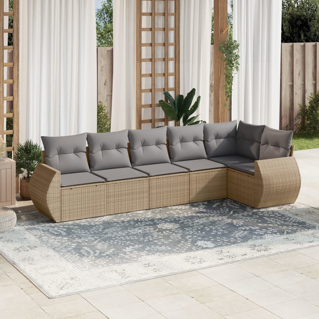 Vidaxl 6-Cz. Set di Mobili da Giardino con Cuscini, Beige, Polyrattan