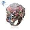 Black Gold Peony Flower Vine Lizard Ring for Women Carved Nature Statement Jewelry Vintage Gothic Daily Party Wear Unique Gift