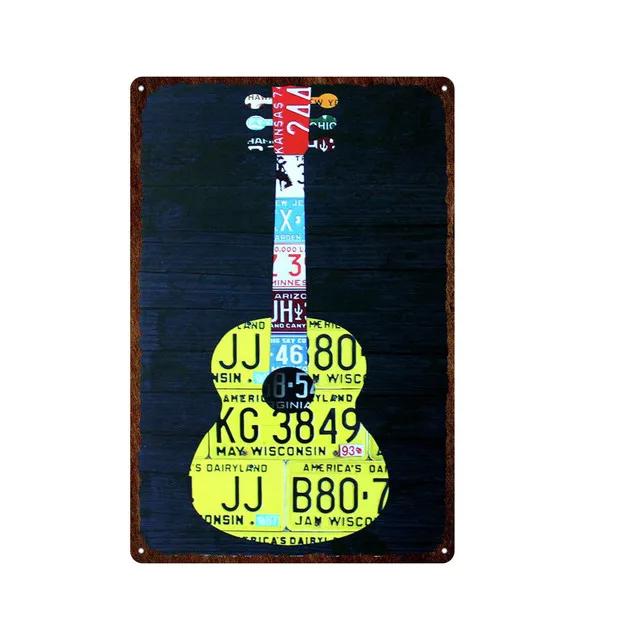 Vintage Poker Card Guitar Metal Tin Sign Music Bar Garage Casino Wall Decor Retro Iron Poster Plaque Home Art Decoration