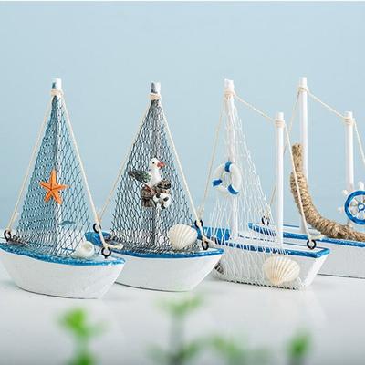 1 stück Mini Mediterranen Stil Marine Nautisches Schiff Holz Blau Segelboot Holz Handwerk Ornamente Party Room Home Dekoration