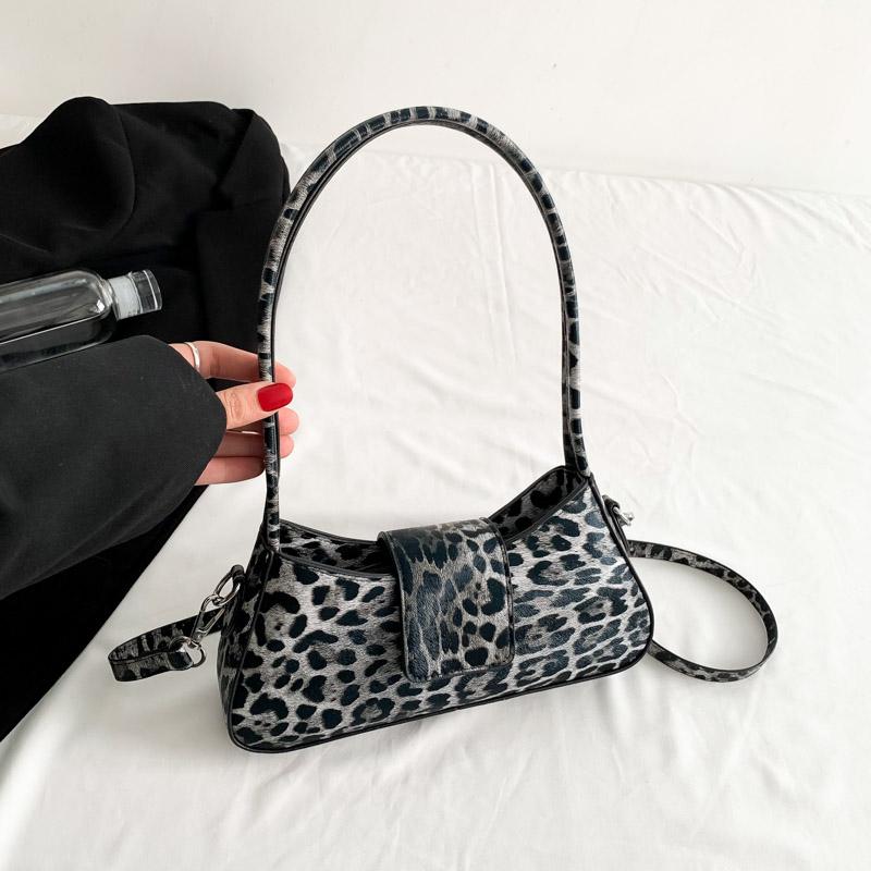 French Style Underarm Bag for Women Brown Black Leopard Handbag Clutch Bag Female Vintage Leather Crossbody Bags Versatile