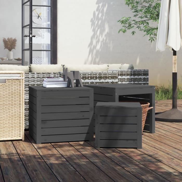 VidaXL Ensemble de boîtes de jardin 3 pcs gris bois de pin massif 823957