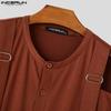 INCERUN Men's Cutout Long Sleeve Strap Patchwork Buttons Casual T-shirts Tops Undershirts