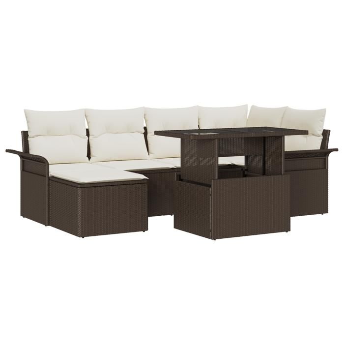 VidaXL Ensemble de Canapés de Jardin 7 Pièces avec Coussins Rotin Poly Marron 3357051
