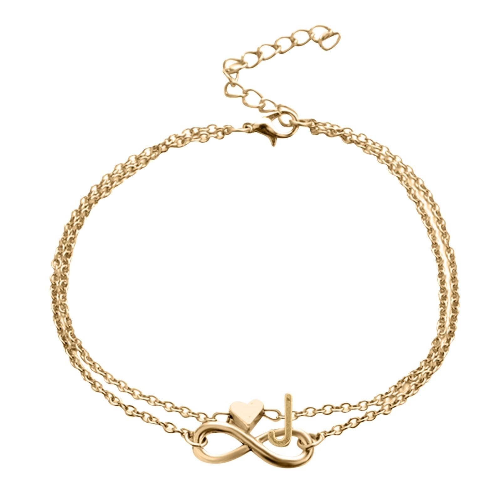 

(SU)Двойная цепочка для ног с буквами, бесконечная цепочка любви, женская цепочка для ног, летний подарок, пляжный подарок для мамы J золотой