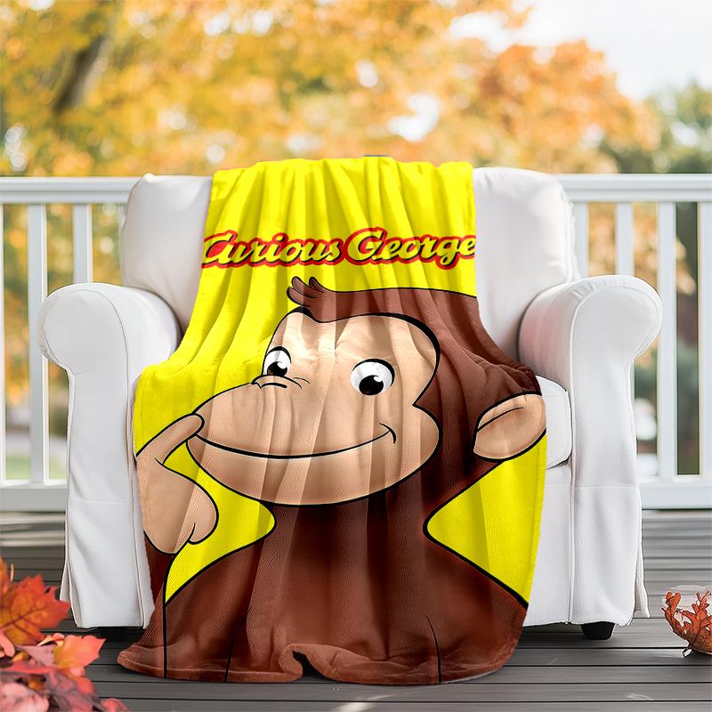 Curious George Theme Printed Blanket - Perfect for Couch, Bed, Travel & Outdoor Use | Machine Washable, Cozy & Durable.