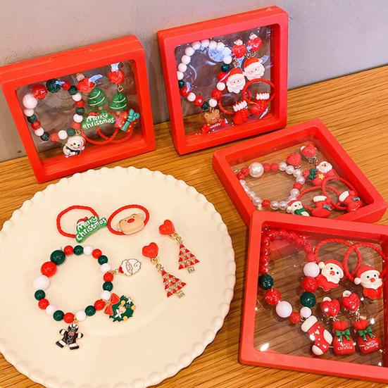 5Pcs/Set Christmas Bracelet Earrings Kit Handmade Kids Colorful Beads Bracelet Santa Claus Reindeer Tree Charm Jewelry Holiday Gift