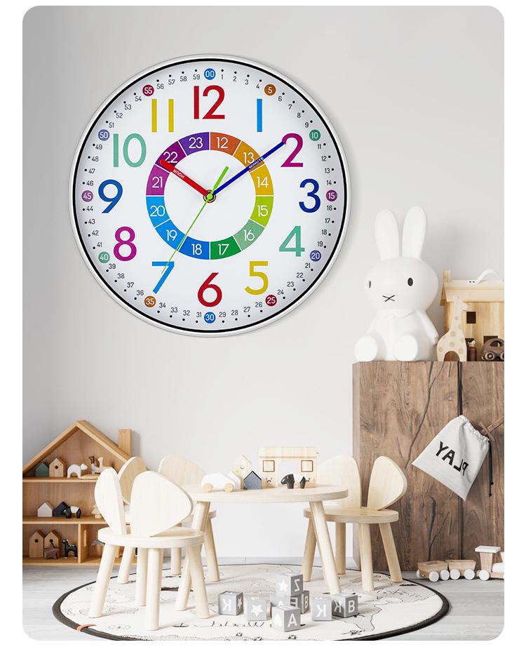 12" Colorful Cartoon Wall Clock - Creative Silver Frame for Living Room, Study, or Kids' Room