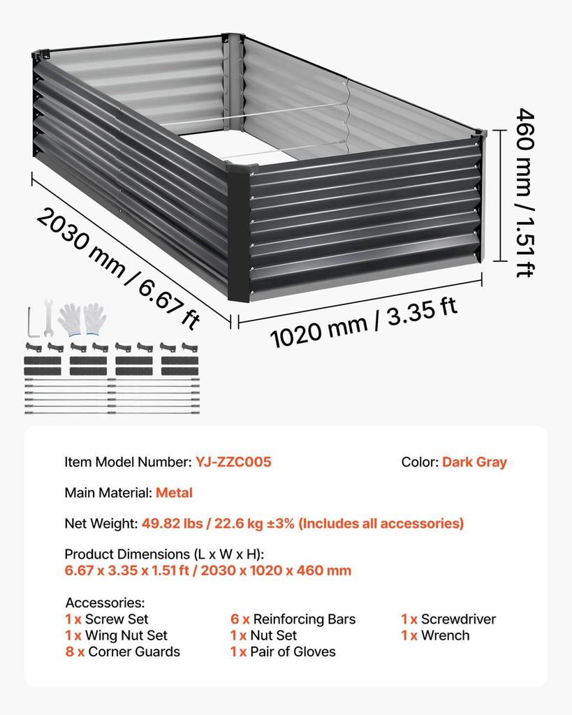 2 Pack Galvanized Raised Garden Beds, 2030 X 1020 X 460 Mm, Rectangular Metal Planter Boxes Kit Outdoor, Elevated Planting Box with Gloves, Alu-Zinc,