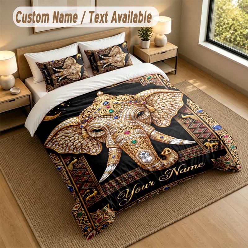 Elephant Theme Personalized 3Pcs Bedding Set Custom Text & Name 1 Sheet 2 Pillowcases Household Bedding 1pc