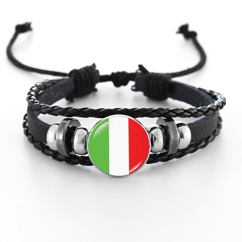 European Cup National Flag Woven Leather Bracelet - Handmade Punk Style