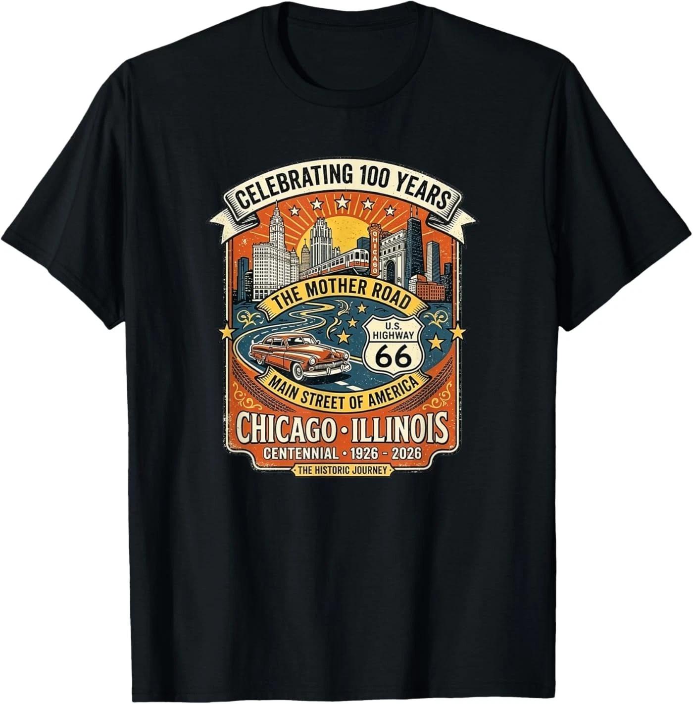 Retro Chicago Illinois US Highway 66 100 Year Centennial T-Shirt L