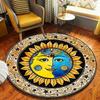 Star Moon Floral Pattern Round Area Rug Mystical Bohemian Style Soft Floor Mat for Living Room Leisure Space Home