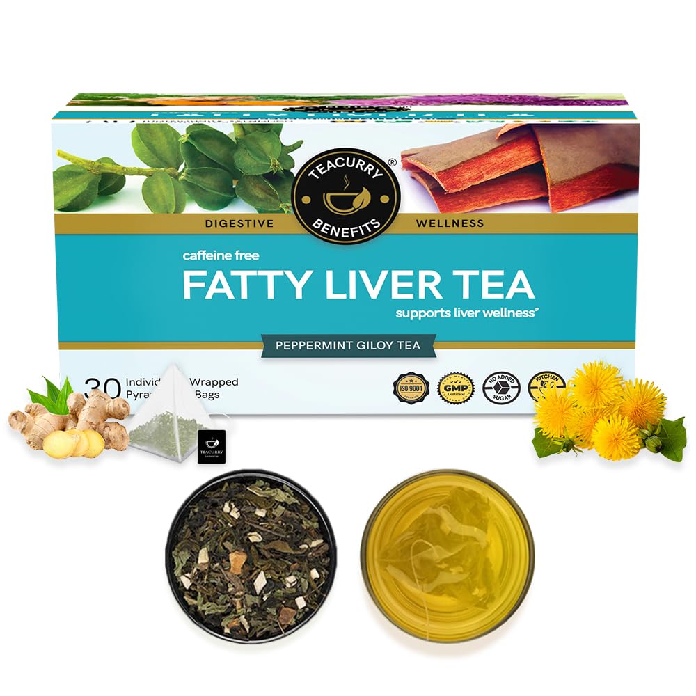 TEACURRY Fatty Liver Tea (1 Month Pack, 30 Tea Bags) - Helps With Fatty Liver Detox, Ginger, 60 Gms