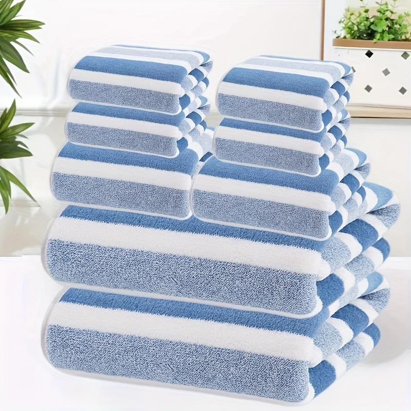 8pcs Set, No Hair Loss, Super Water Absorption, Super Soft Five-Star Hotel Standard Two-Color Striped Interval Bath Towel Combination