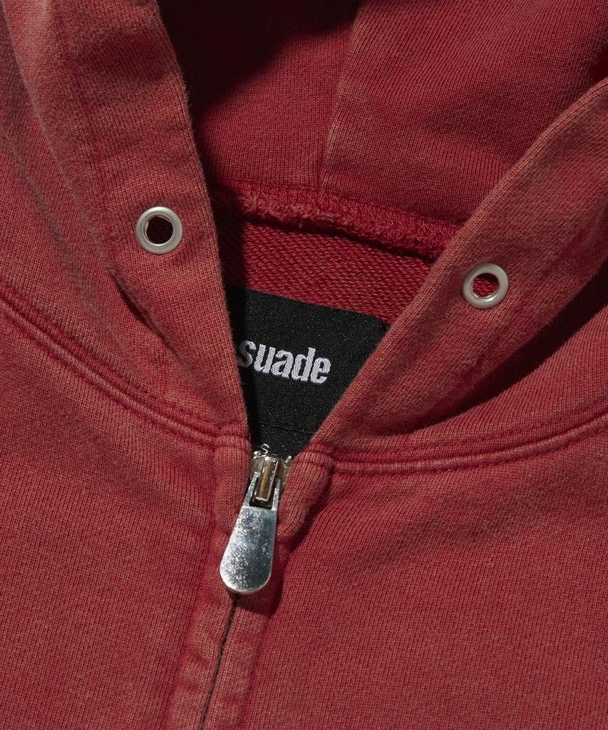 Suade Cropped Washed Hood Zip Up [Red]