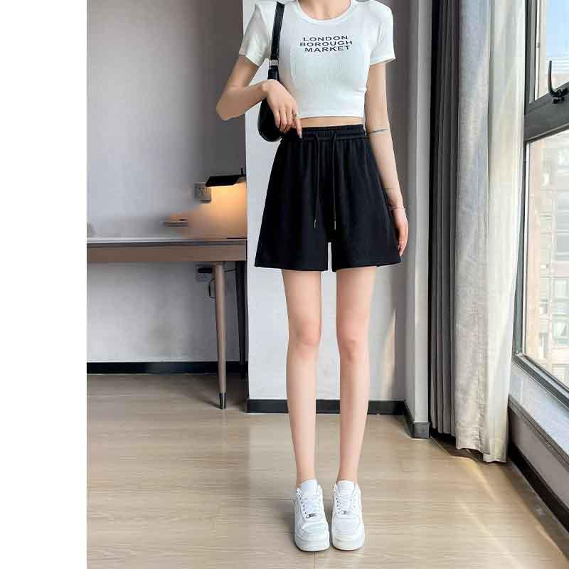 

High Waist 2025 Black Ice Silk A-Line Wide Leg Women s Casual Shorts XS (60-79 lbs) слонова кістка