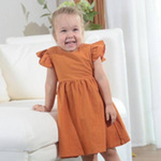 Sommer-Baumwoll-Leinenkleid für Mädchen 2026 mit Spitzenkragen & Fledermausärmeln