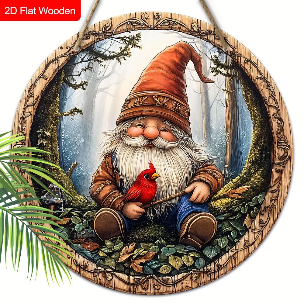 

Деревянная табличка в деревенском стиле с узором гнома и кардинала - Круглая табличка Navidad для двери, настенный декор - Идеальное фестивальное украшение 20cm/7.87in коричневый
